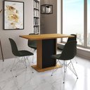 Ver imagem 1 de Mesa Jantar Londres Tampo Canela 120cm Base Preta 4 Cadeiras Ferro Branco Estofado Verde