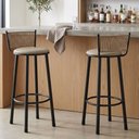 Ver imagem 1 de Kit 2 Banquetas Altas Estofadas Industrial em Aço Suede Bete Bege Rami/Pérola