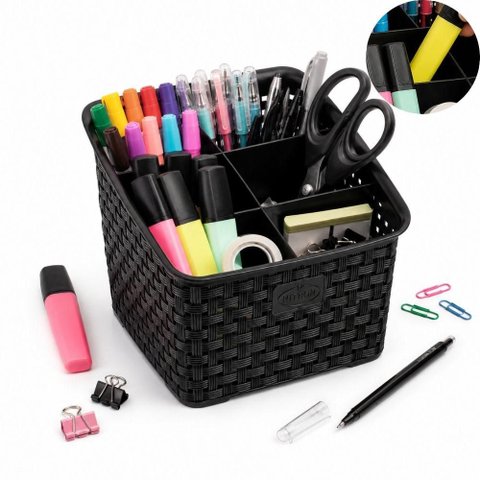 Organizador Rattan Multiuso com 6 Divisórias Porta Talheres Utensílios para Cozinha Banheiro e Escri