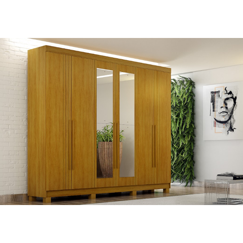 Guarda Roupa Madri 6 Portas 4 Gavetas com Pés e Espelho:Cinamomo