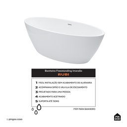 Banheira Freestanding Imersão Acrílico 170 Cm Rubi Pingoo.casa - Branco - 2