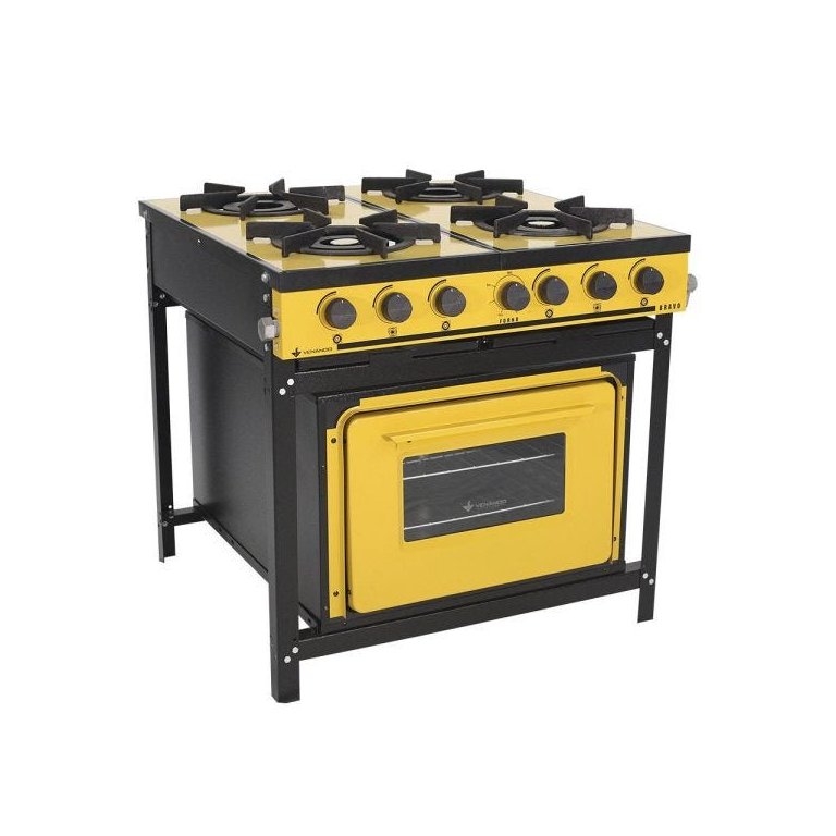 Fogão Profissional 4 Bocas Venâncio Linha Bravo Amarelo com Forno