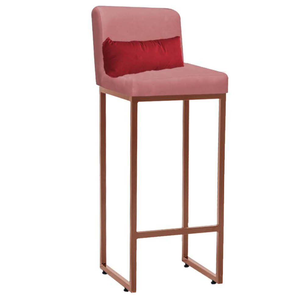 Kit Mesa Bistrô Lucca e 2 Banqueta Lucca Tampo Carvalho Ferro Bronze Suede Rose Gold e Almofada Verm - 3