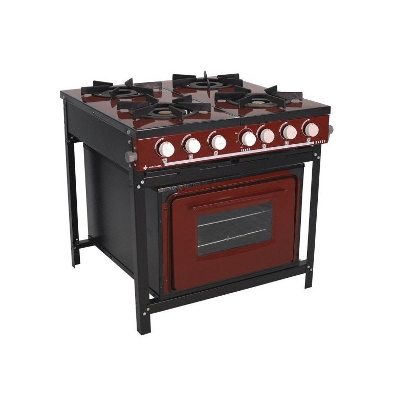 Fogão Profissional 4 Bocas Venâncio Linha Bravo Vermelho Intenso com Forno