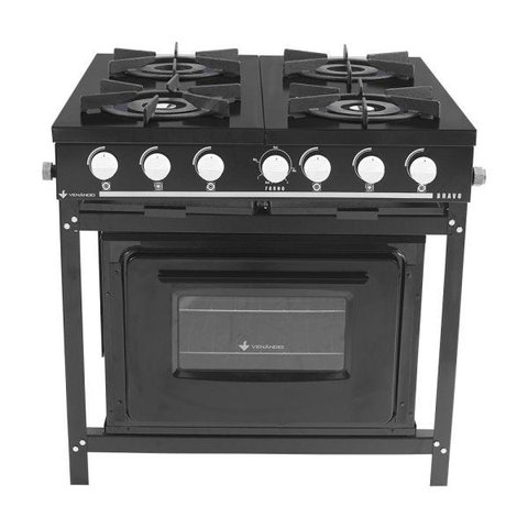 Fogão Profissional 4 Bocas Venâncio Bravo Preto com Forno