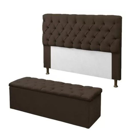 Kit Cabeceira e Calçadeira Baú Mirage Solteiro 120cm Renascer Decor:Marrom