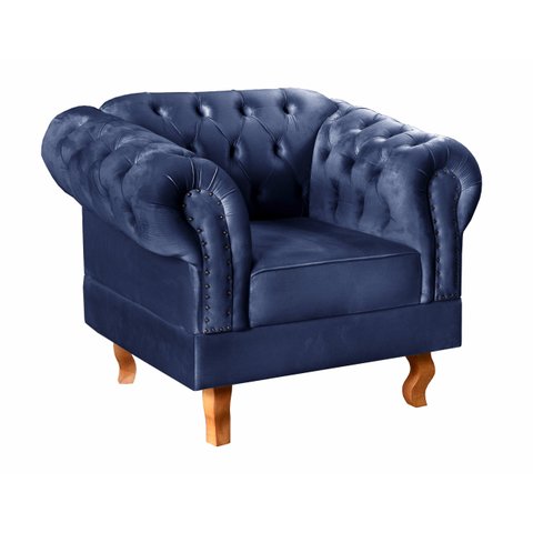 Poltrona Chesterfield Duque Dom Pedro Capitonê - Suede Azul Marinho