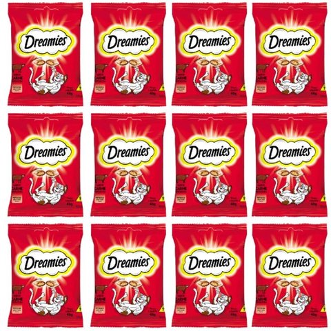 Kit 12 Petisco Dreamies Carne para Gatos Adultos 40gr Whiskas