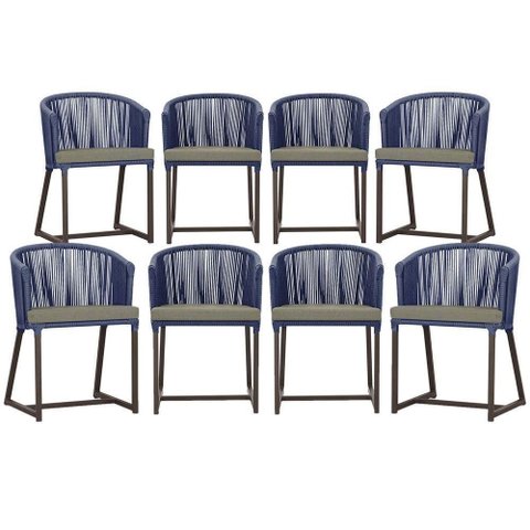 8 Cadeiras de Jantar Área Noronha Marrom E8 Trama Original Azul