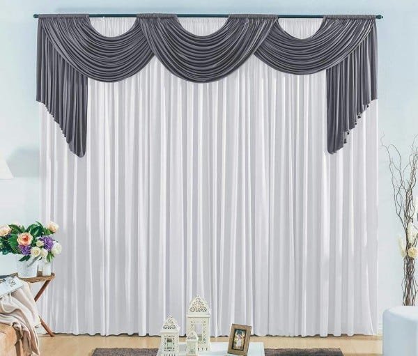 Cortina London 2,00 x 1,70m- Varão duplo- Branco com Cinza - 1