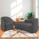 Ver imagem 2 de Kit Sofá Curvo França 140cm L.e e Poltrona Luiza Max Conforto, Linho Cinza Escuro
