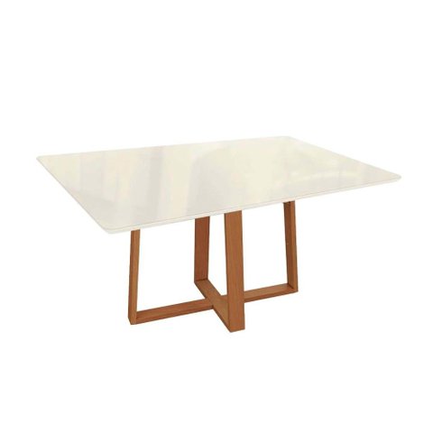 Mesa de Sala Jantar Elma Madeira Maciça C/tampo Madeirado C/ Vidro 90x160cm Carvalho/off White/