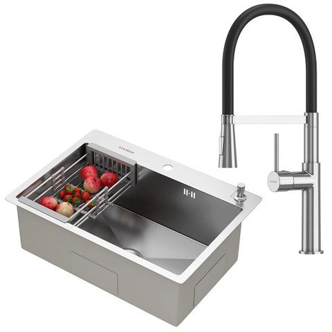 Kit Cuba Gourmet Quebec 62cm Aço Inox 304 e Torneira Gourmet Bélgica Monocomando Goldenx