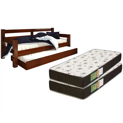 Bicama Madeira Maciça com 2 Colchões D20 88x188x12