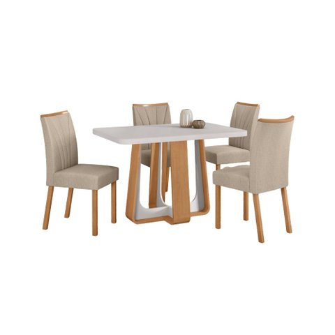 Conjunto Sala de Jantar Mesa Sintonia 120 Tampo Vidro Maxi Off com 4 Cadeiras Téssera - Lopas Amendo