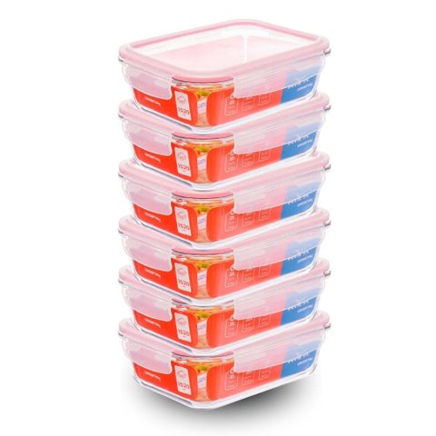 Kit com 6 Potes de Vidro Hermético 1,5l Retangular Invicta