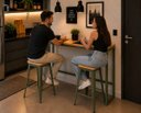Ver imagem 3 de Mesa Jantar Aparador Bancada Alta Industrial 160x70cm Tampo Bege Pés Verde