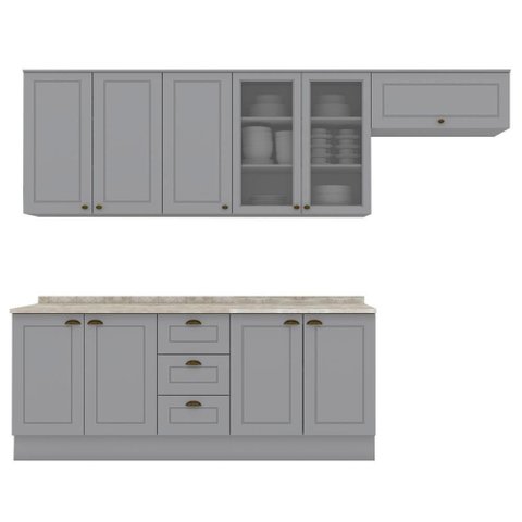Cozinha Modulada 7 Pecas 280 Cm Ce791 Americana Henn Cinza Calcare