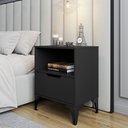 Ver imagem 3 de Mesa de Cabeceira Vegas 1 Gaveta com Nicho Base de Aço Design Moderno - Preto/pé Preto