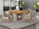 Ver imagem 1 de Conjunto Jantar 6 Cadeiras Maciça 1,80x90 Iza - Arbo Design Off White Linho Bege