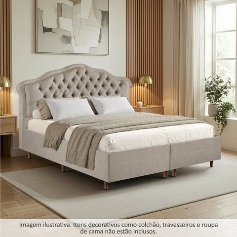 Kit Cama Box King + Cabeceira Estofada em Madeira Maciça Curva Provençal com Capitonê Bridgerton Espresso Móveis