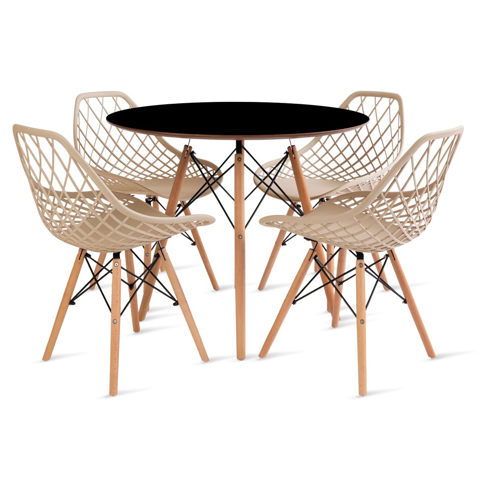 Conjunto Mesa Eames 90 cm Preta e 4 Cadeiras Kaila Fendi - 1