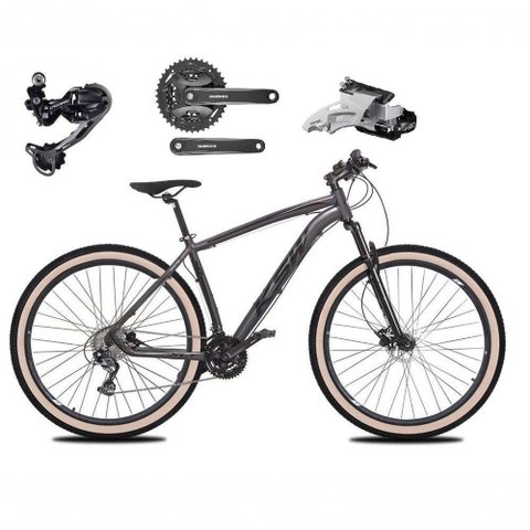 Bicicleta Aro 29 Ksw Xlt Deore e Altus 27v Freio Hidráulico Garfo Trava Pneu Faixa Bege - Grafite
