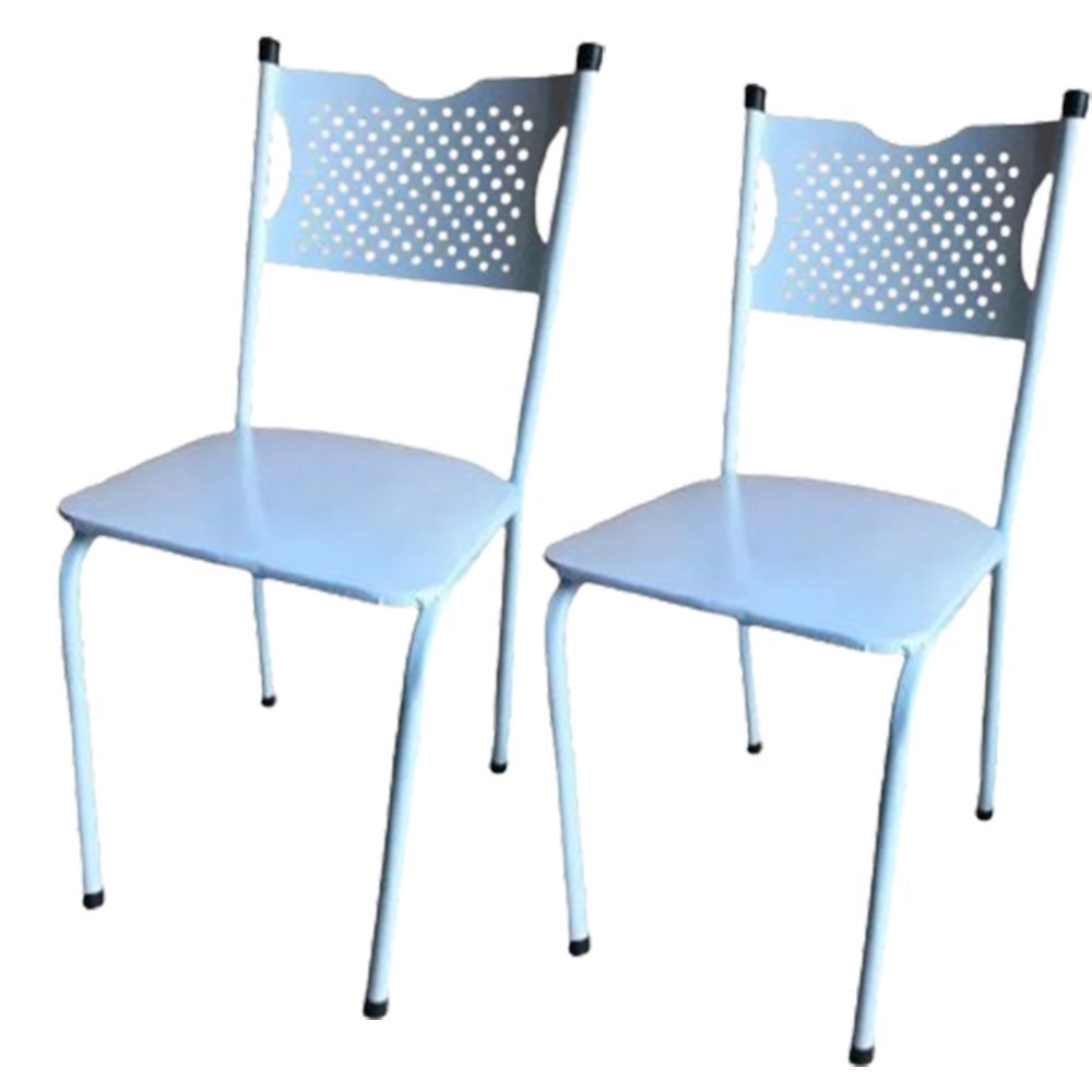 Kit 2 Cadeira para Cozinha Mc Tubular Almofadada Estrutura Branca com Assento Branco Medcombo