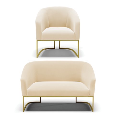 Namoradeira e Poltrona Base Industrial Dourado Stella Suede Bege D03 - D’Rossi