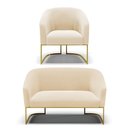 Ver imagem 1 de Namoradeira e Poltrona Base Industrial Dourado Stella Suede Bege D03 - D’Rossi