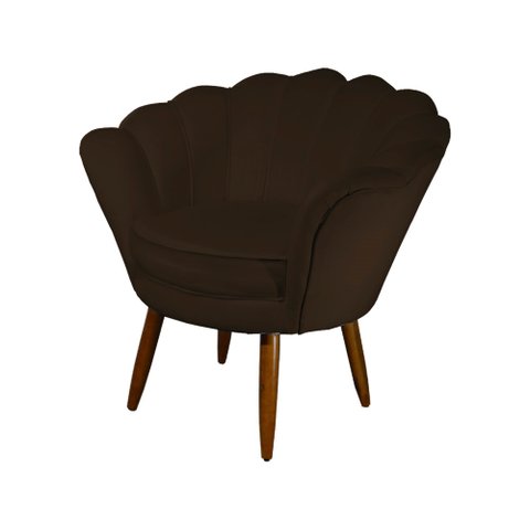 Poltrona Decorativa Pétala Couro Marrom Pés Madeira Ms Decor