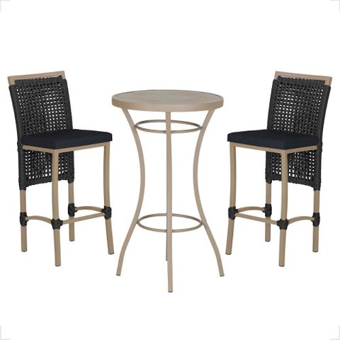 Mesa Bistro e 2 Banquetas Roma Fendi Corda Náutica 12 Trama Original