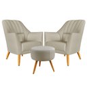 Ver imagem 1 de Kit 2 Poltronas Orion Bordada com Puff Solar Courino Bege Aradecor