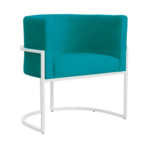 Poltrona Luana Suede Turquesa Base Branca Sala Luxo - Fm