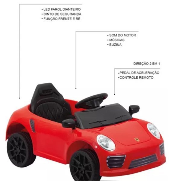 Carro Eletrico Infantil Mini Porsche Cinto Regulavel Musica BANG TOYS BANGTOYS - 4