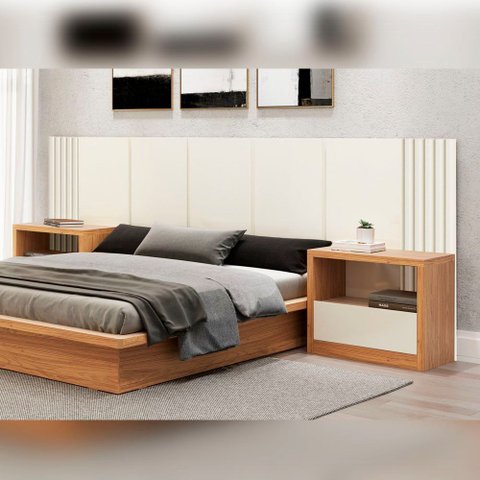 Cabeceira Decorativa Casal com Detalhes Ripados 100% Mdf 3,00m Tw185 Dalla Costa-off White