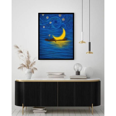 Quadro Decorativo Van Gogh Homem Navegando - 70x50cm:moldura Branca