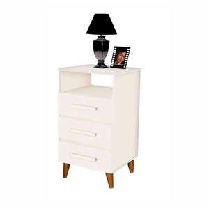 Criado Mesa de Cabeceira Retrô com 3 Gavetas e Nicho Turquesa:branco