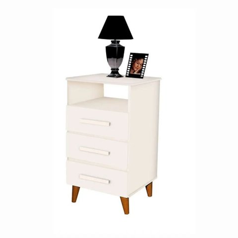 Criado Mesa de Cabeceira Retrô com 3 Gavetas e Nicho Turquesa:branco