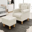 Ver imagem 2 de Poltrona de Amamentação Yara P02 Com Puff Paris Luis Xv L02 Linho Champagne - Lyam Decor