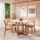 Ver imagem 2 de Conjunto de Jantar Bromelia 1,30 4 Cadeiras Oiti, Ideal para Sala Compacta Madeira/off White/linho