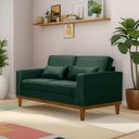 Ver imagem 1 de Sofá Living Valência 1,58 Mts C/ Base Madeira Veludo Verde C/ 2 Almofadas -d26