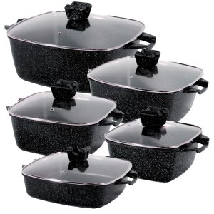 Jogo de Panelas Revestimento Antiaderente Mármore Cerâmico 5 Peças Noir Cook Preto
