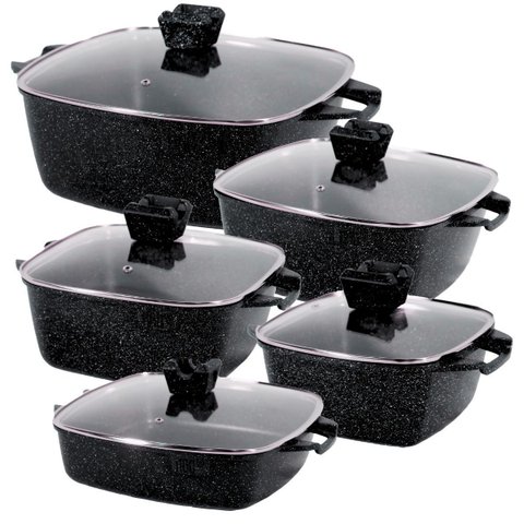 Jogo de Panelas Revestimento Antiaderente Mármore Cerâmico 5 Peças Noir Cook Preto