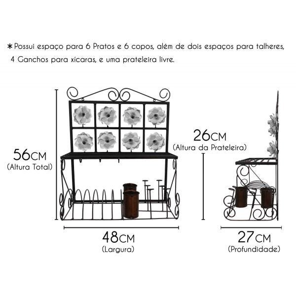 Paneleiro Rustico De Ferro Escorredor De Pratos Talheres e Copos - Branco - 2