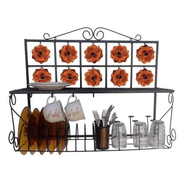 Escorredor de Pratos Paneleiro Decorativo Artesanal Grande para Cozinha - Laranja - 1