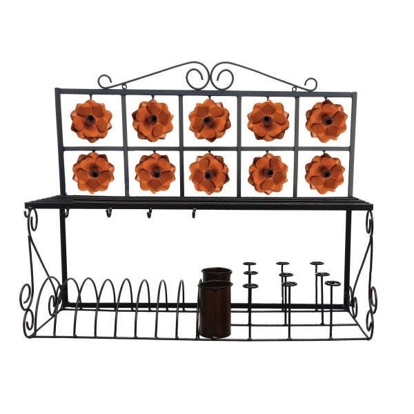 Escorredor de Pratos Paneleiro Decorativo Artesanal Grande para Cozinha - Laranja - 3