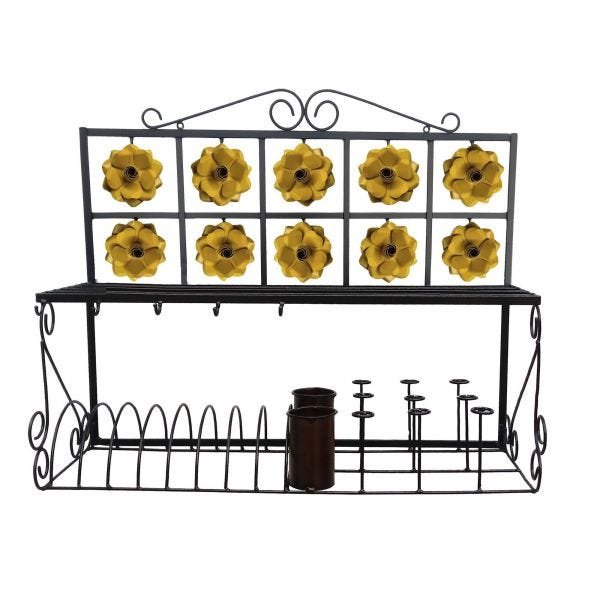 Escorredor de Pratos Paneleiro Decorativo Artesanal Grande para Cozinha - Amarelo - 3