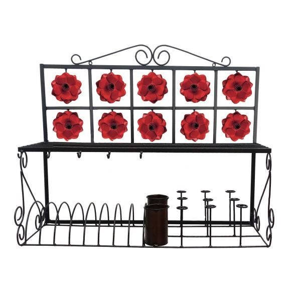 Escorredor de Pratos Paneleiro Decorativo Artesanal Grande para Cozinha - Vermelho - 3