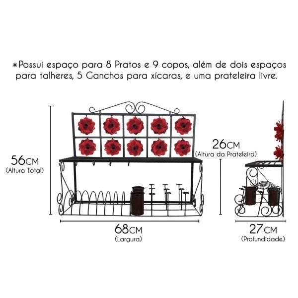 Escorredor de Pratos Paneleiro Decorativo Artesanal Grande para Cozinha - Vermelho - 2